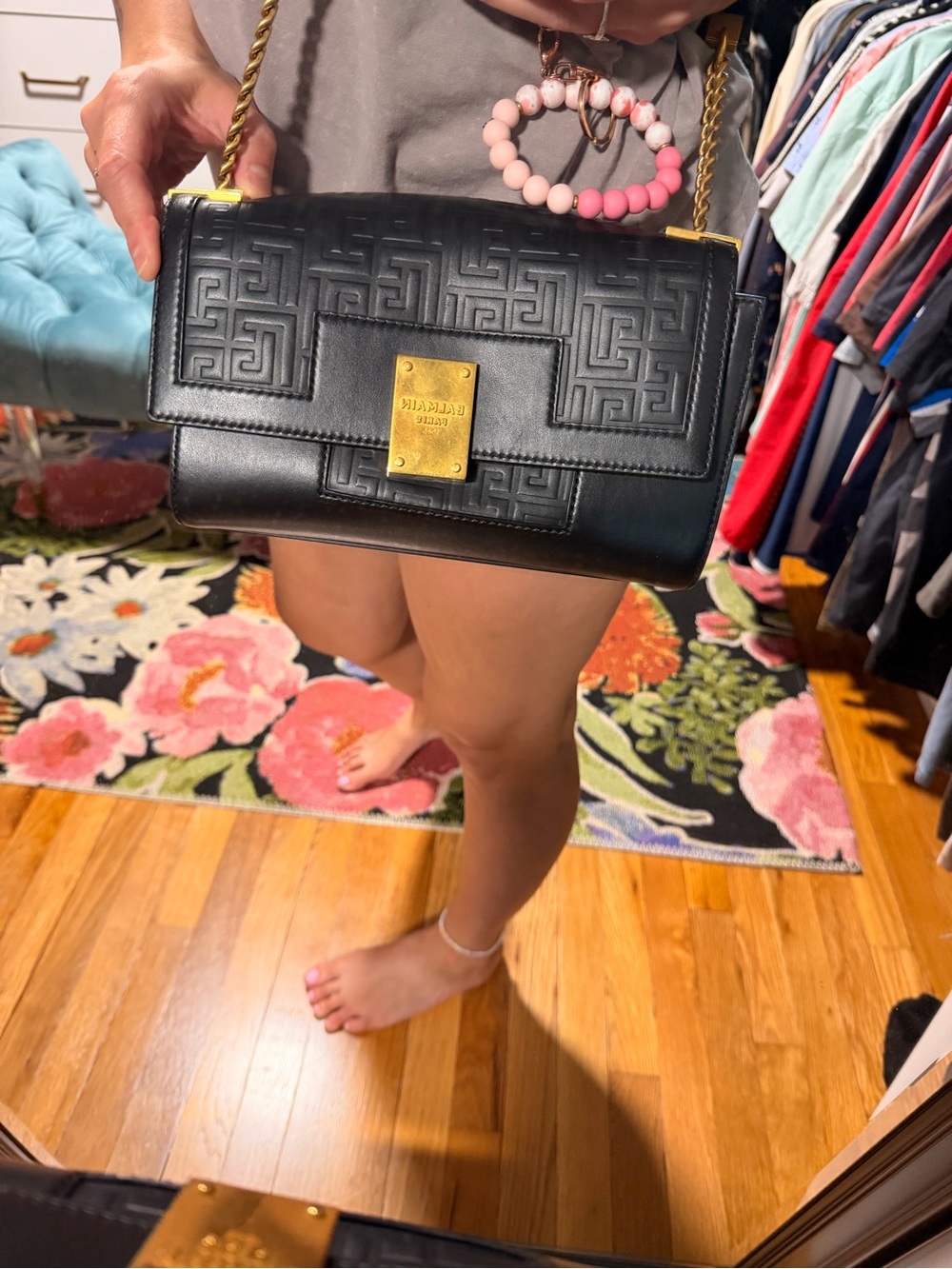 Balmain Black Quilted Leather Shoulder Bag with Gold Hardware